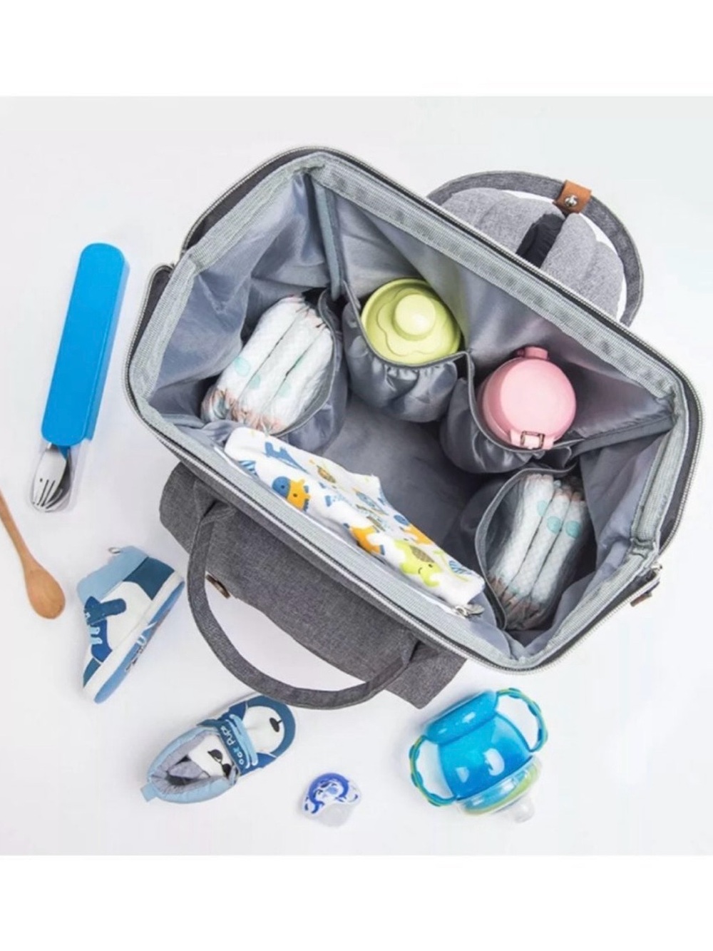 Alameda Gray Diaper Backpack Baby Bag Waterproof Travel Tote EUC - Picture 5 of 9